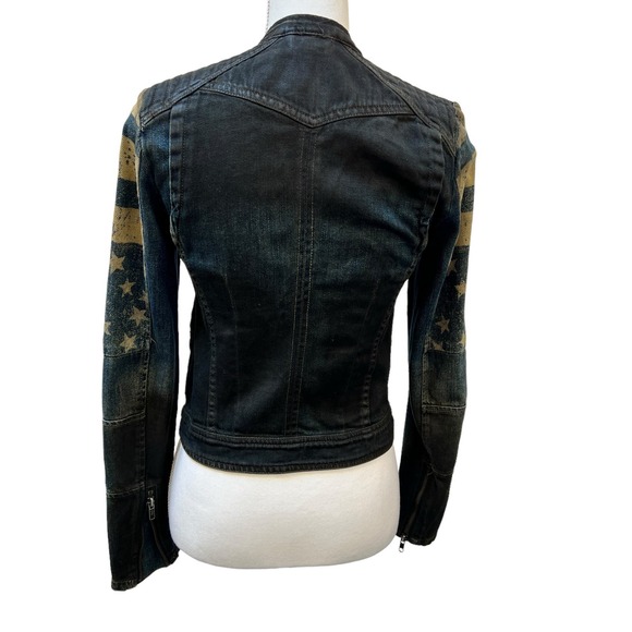 Free People Black Denim Jacket with Blue and Tan Accents - Picture 3 of 5